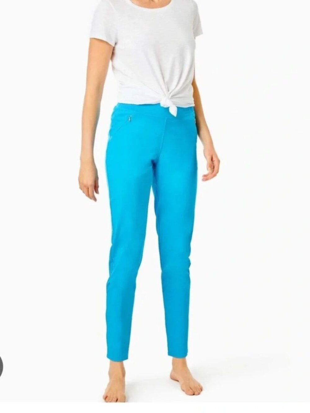 Lilly Pulitzer Luxletic Run Around Stretch Pant UPF50 Athleisure Cumulus Blue M